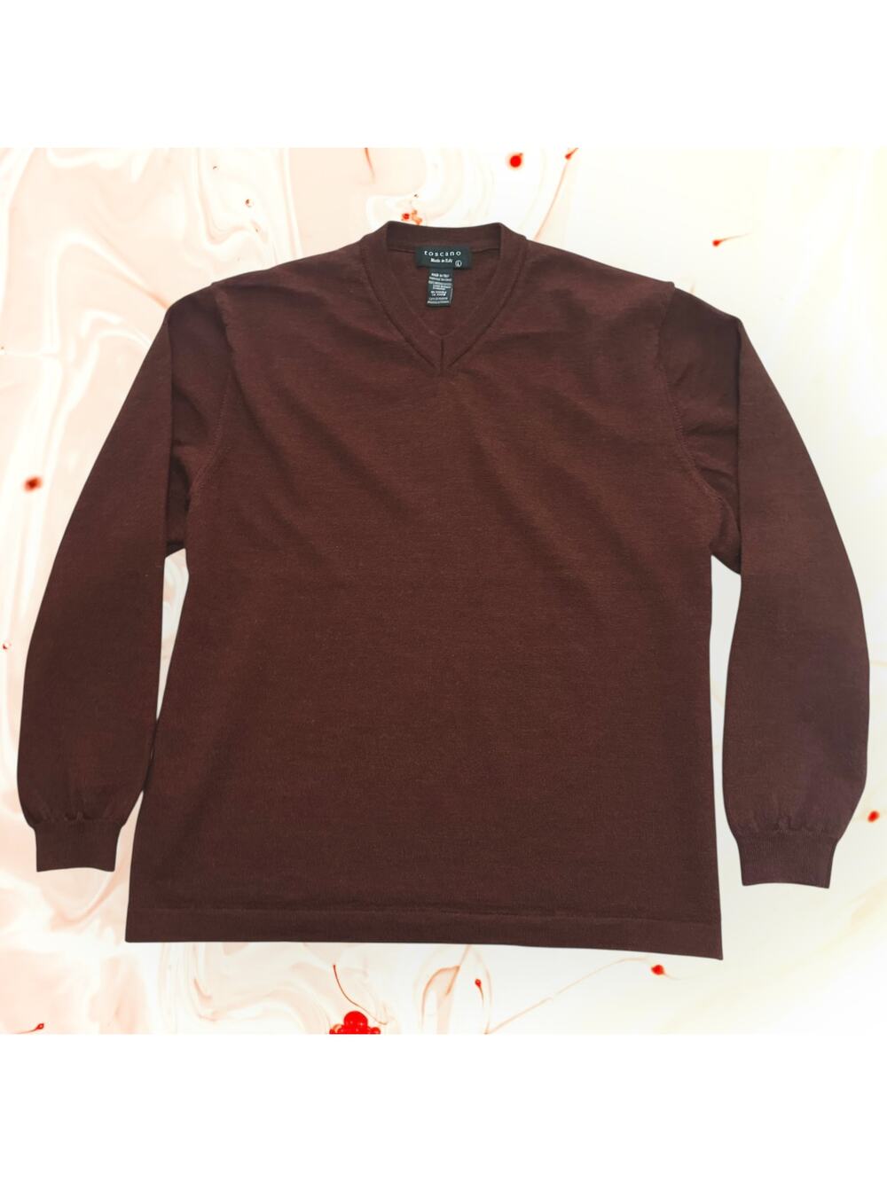 Vintage TOSCANO 100% Merino Wool Luxury Sweater Made In Italy VNeck Burgundy Red